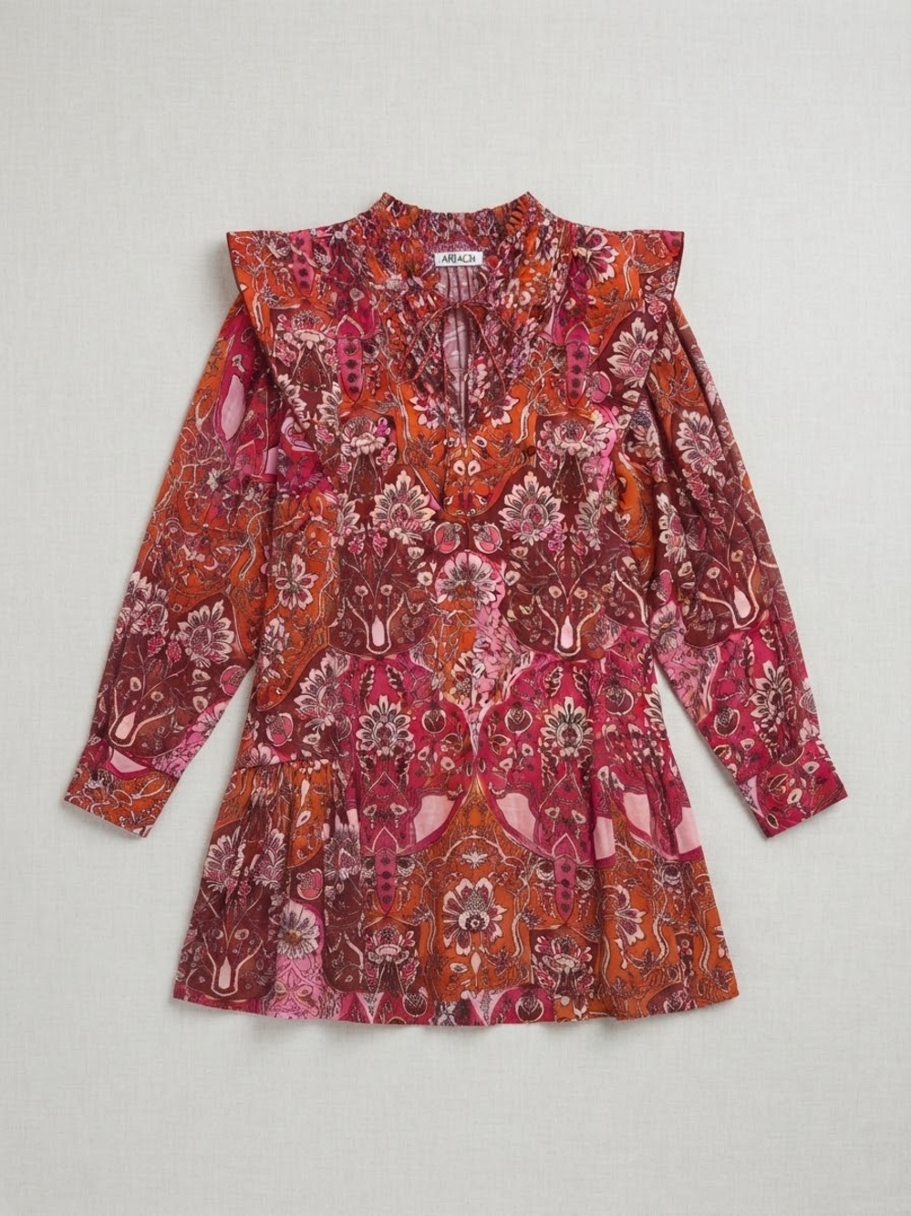 NWOT Maria Cher Burgundy Floral Print Long Sleeve Dress